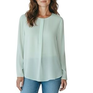 Luisa Cerano long sleeve semi sheer mint green blouse size 8 excellent condition